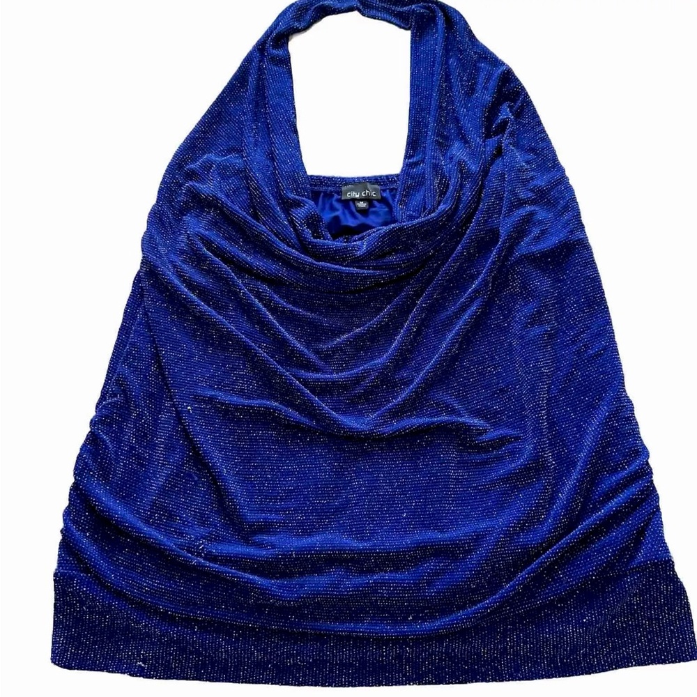 City Chic Blue Sparkle Halter Top Size M or 18